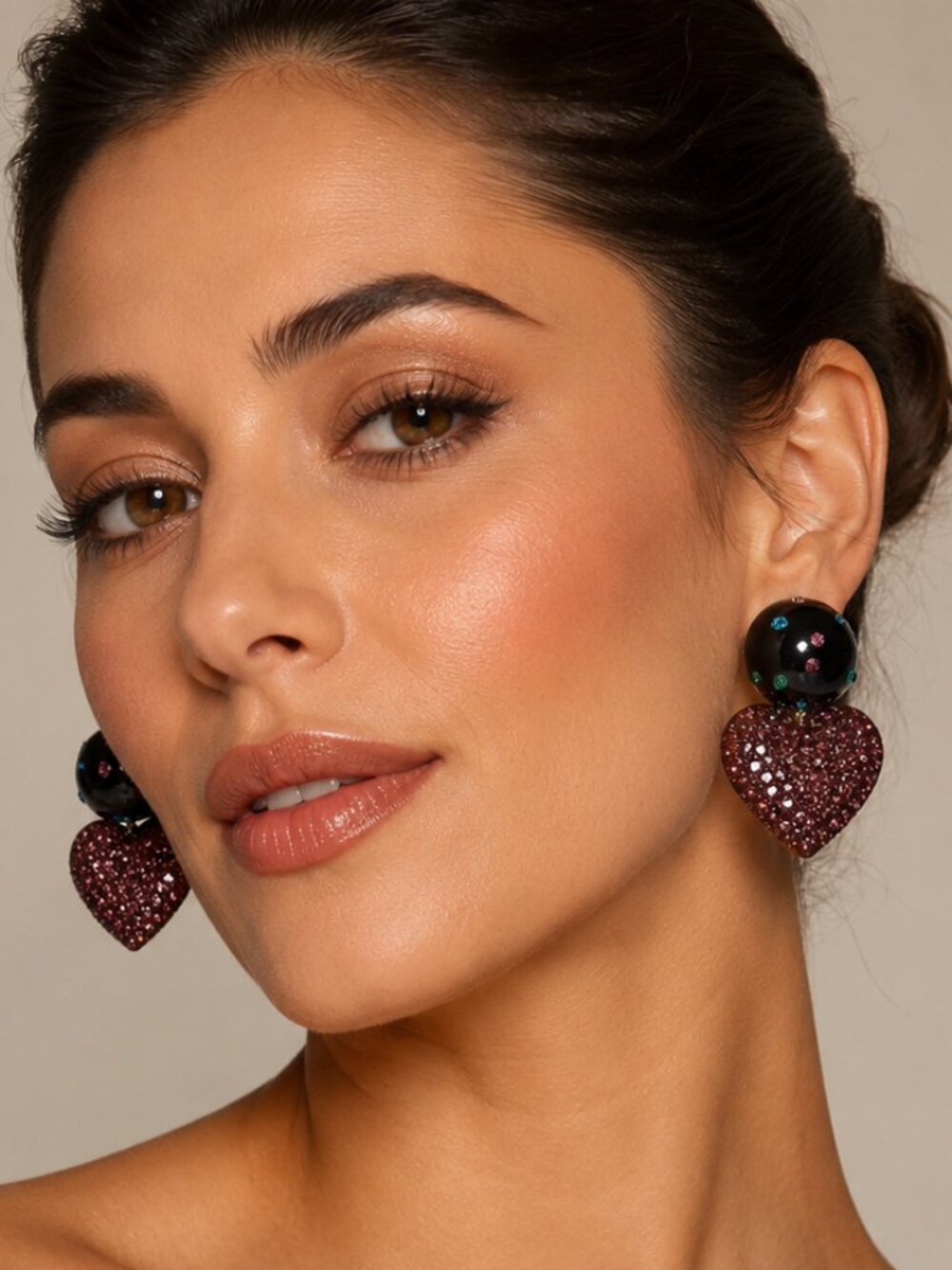 Parfois Black Heart Pendant Rhinestone Earrings